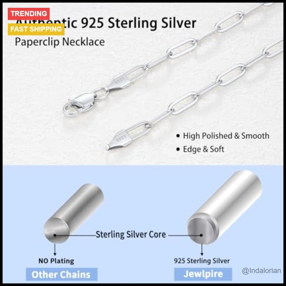 14K Gold Plated 925 Sterling Silver Paperclip Chain Necklace 4mm 5mm